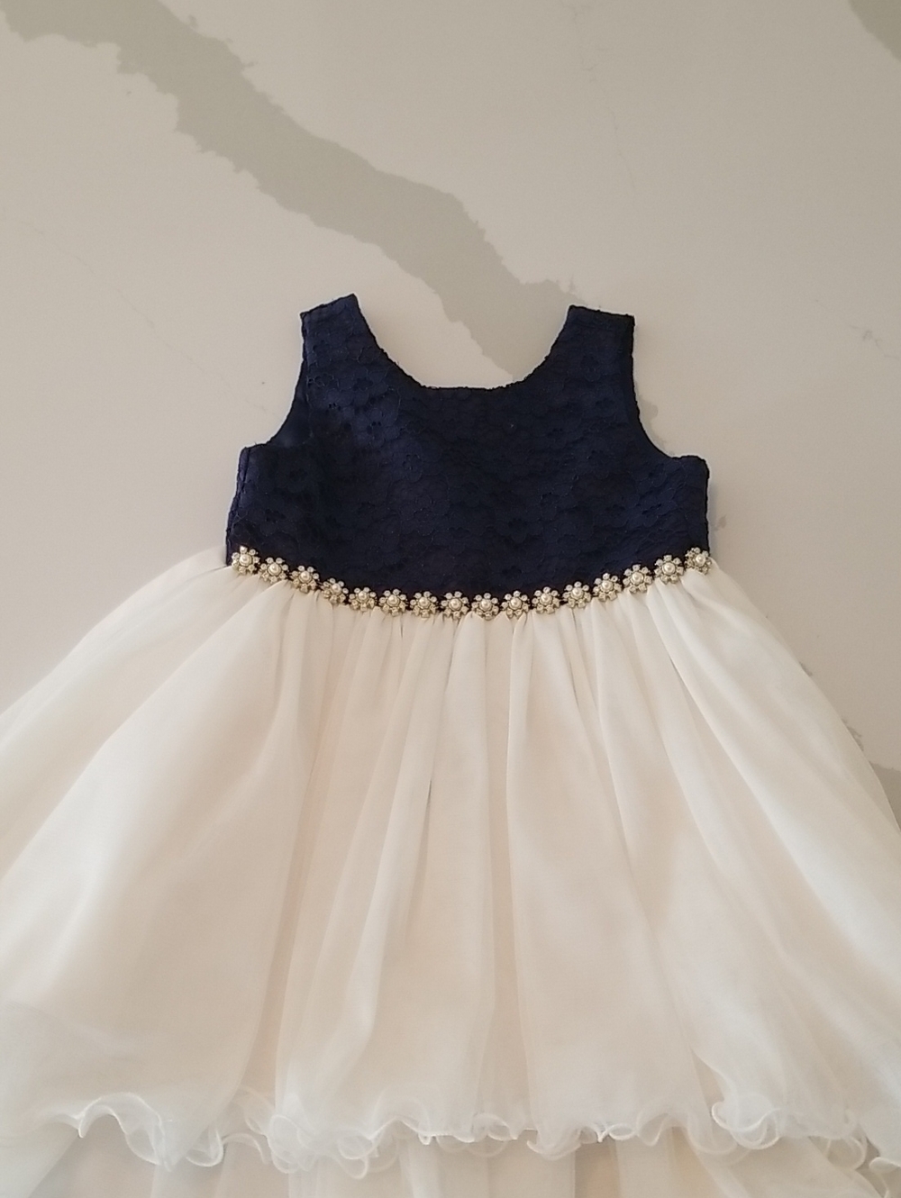 American Princess Navy and White Lace Pearl Trim Dress